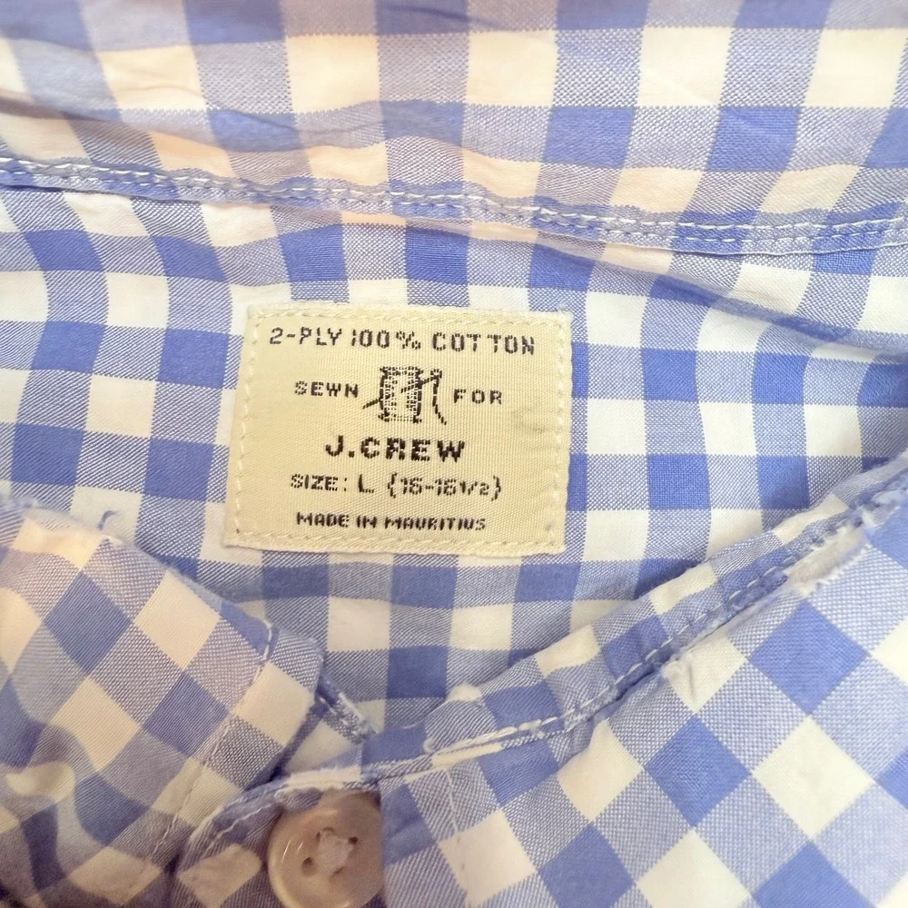 J.Crew‎ Gingham Shirt Button Down Long Sleeve Blue White Checkered Mens L,preppy